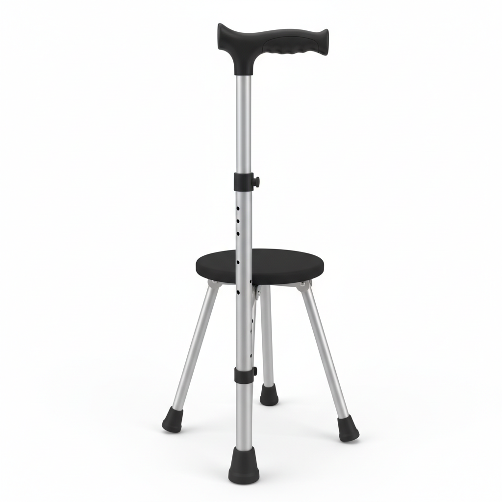 Adjustable Walking Cane with Folding Seat